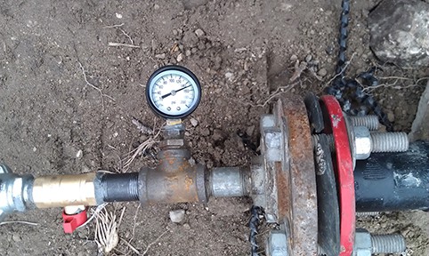 The 150 psi gauge reading is the test pressure for 2” compressed air lines to air pumps inside condensate sumps. 