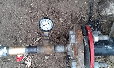 The 150 psi gauge reading is the test pressure for 2” compressed air lines to air pumps inside condensate sumps. 